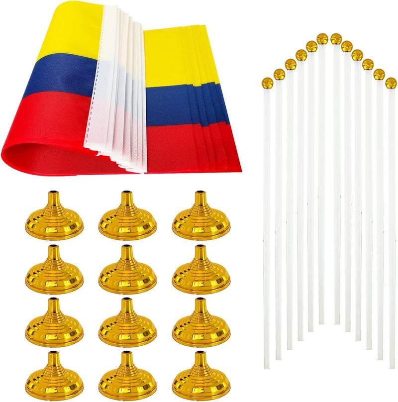 WXTWK 12 Pack Colombia Flag Colombian Desk Flag Small Mini Colombian Table Flags With Stand Base,Home Office Festival Events Celebration Decorations - Image 3